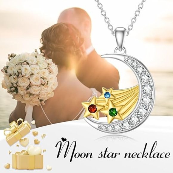 Crescent Moon & Star Necklace with Cubic Zirconia Shooting Star - Picture 8 of 8